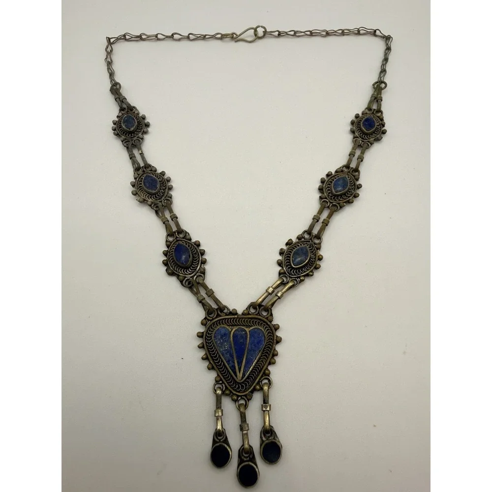 Vintage Afghan Lapis Lazuli Statement Necklace Tribal Ethnic Boho
